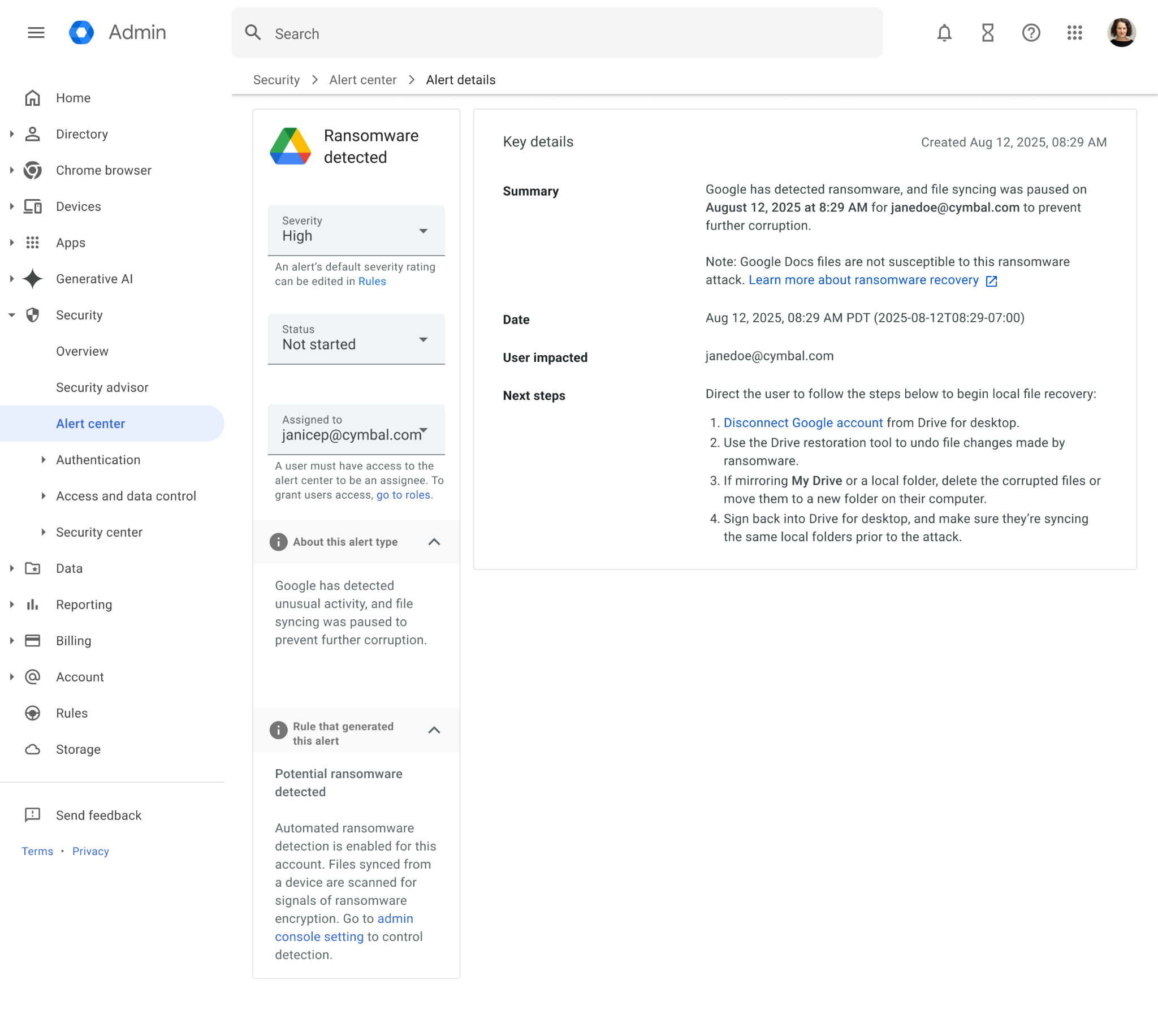 ランサムウェア検出に関するアラートの詳細