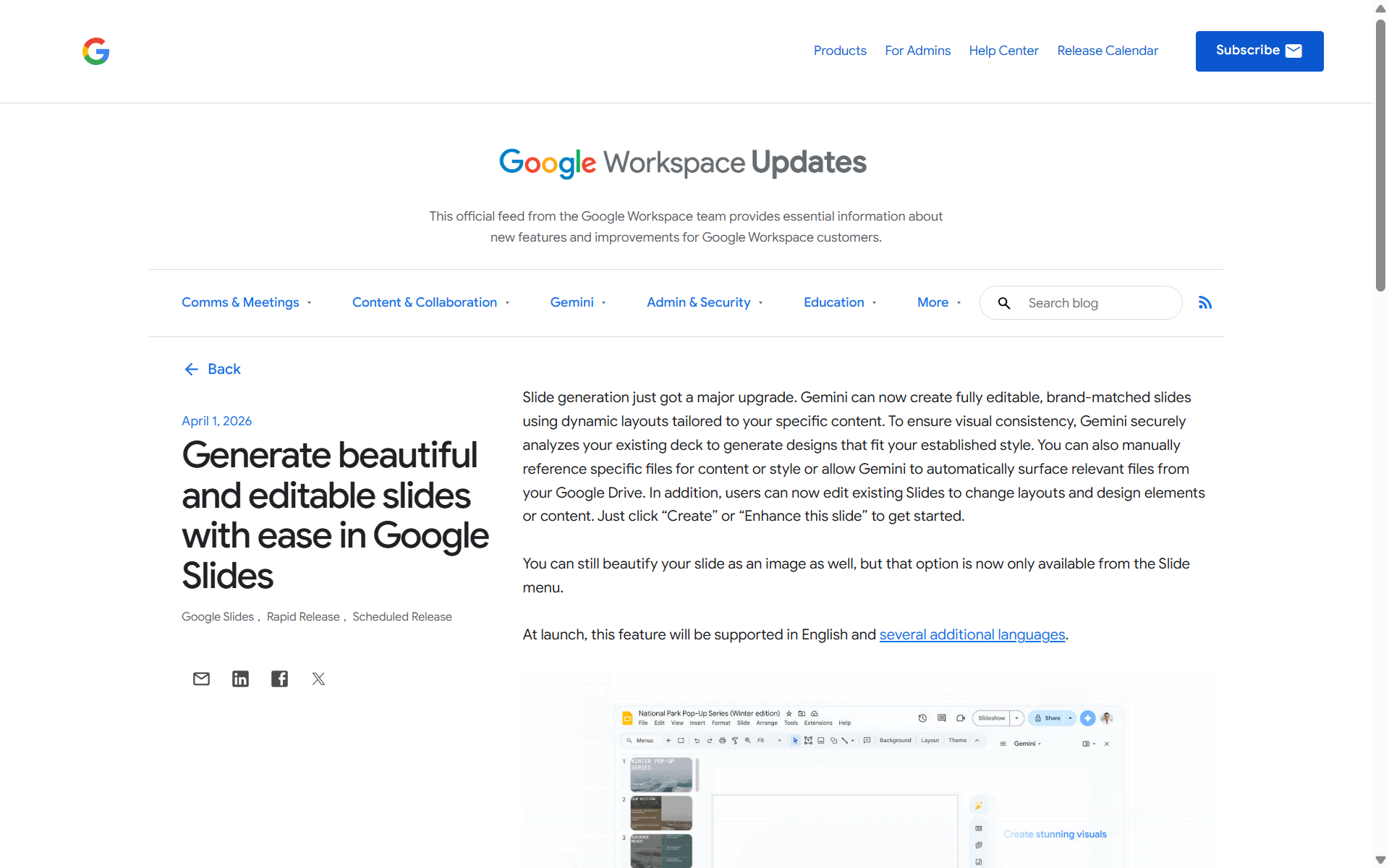 「Google スライド」、Geminiで生成したスライドを編集できる機能が追加