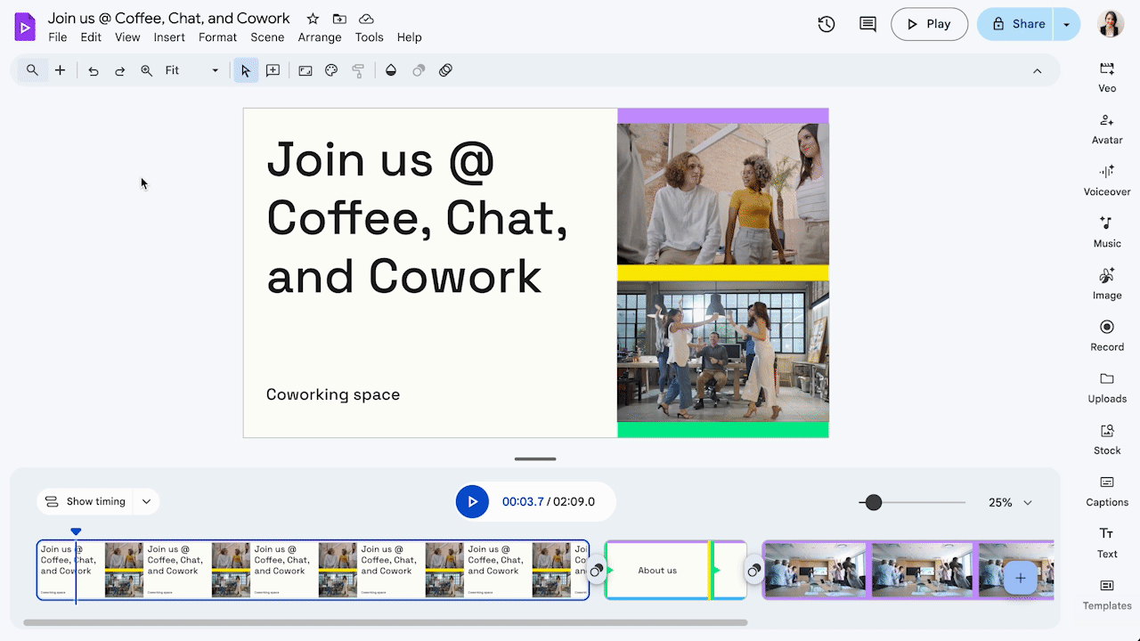 「Google Vids」で作成した動画を直接YouTubeへアップロード