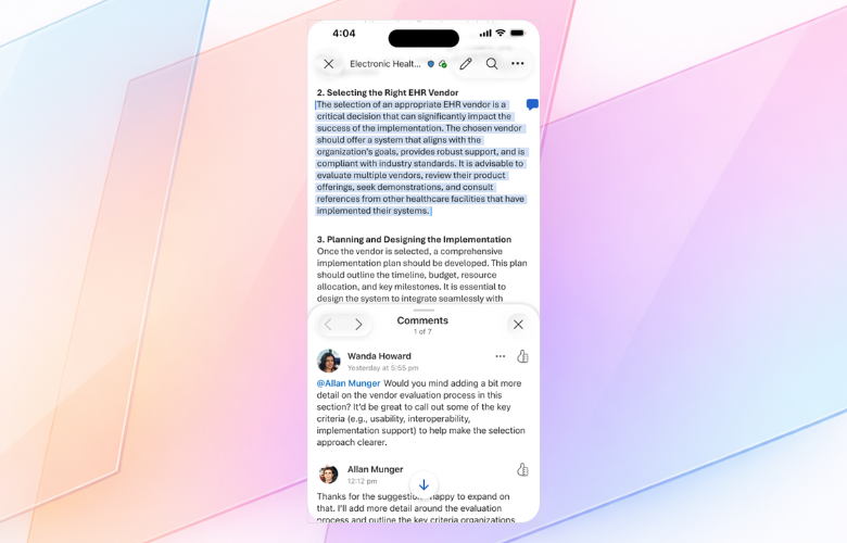 iPhone版「Word」「Excel」「PowerPoint」向けにコメント機能のアップデートを発表