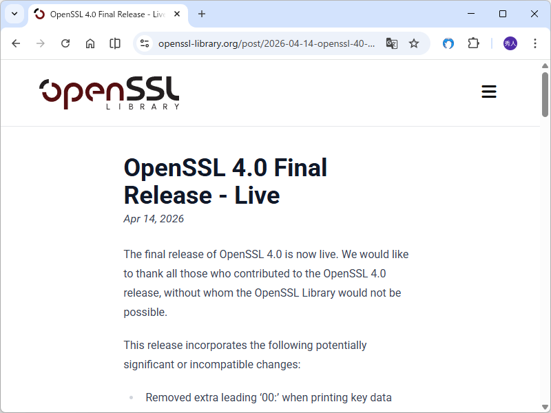 「OpenSSL」プロジェクトの公式ブログ