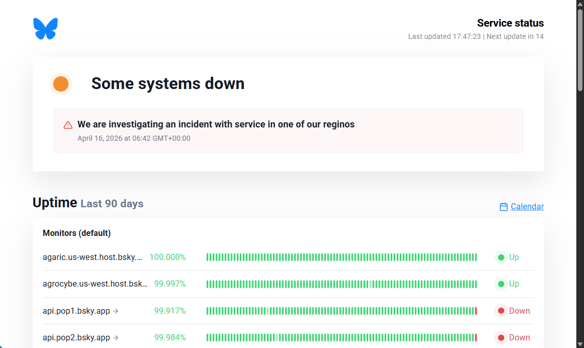 「Bluesky」のステータスページ