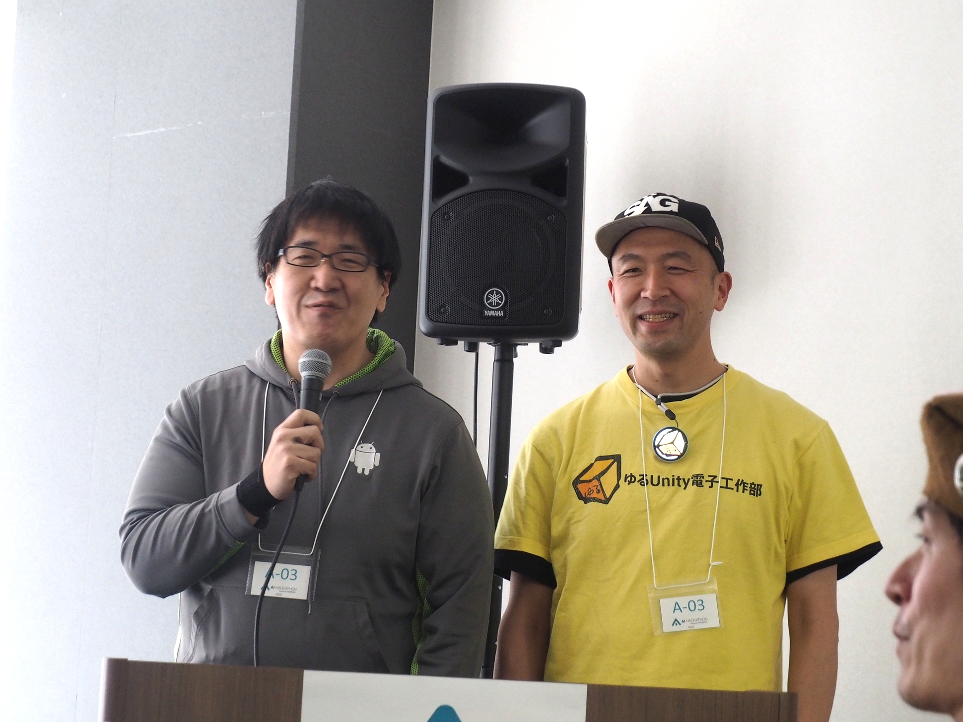 チーム「ゆるUnity電子工作部」。2人ともUnityや電子工作を駆使してモノを作るバリバリのエンジニアだ