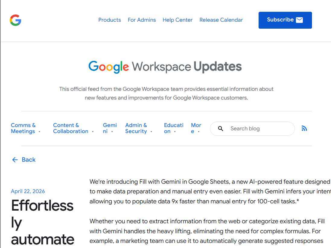 「Google スプレッドシート」のオートフィル機能がGeminiの力で高機能化