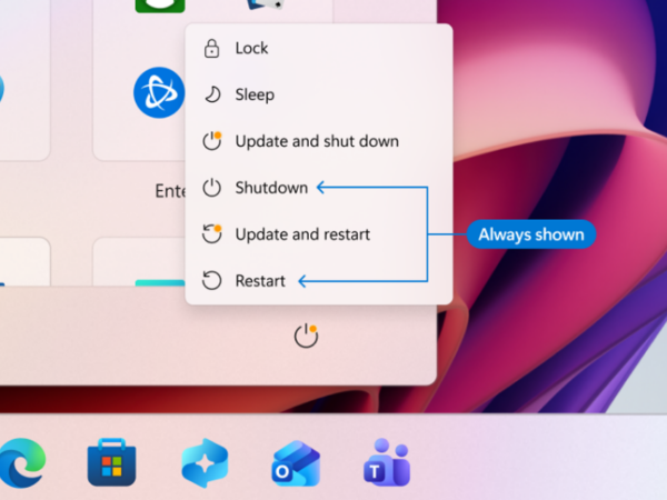更新プログラムのダウンロードとインストールを後回しにする再起動・シャットダウン電源オプションを常に表示