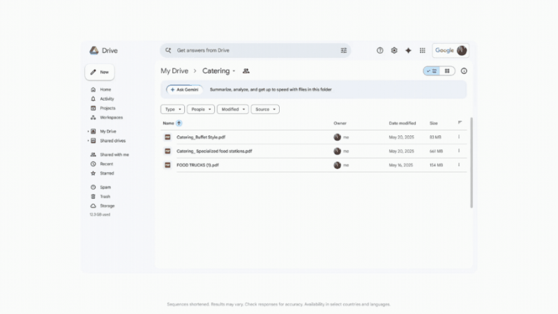 「Ask Gemini in Drive」機能（画像はベータ版当時のもの）
