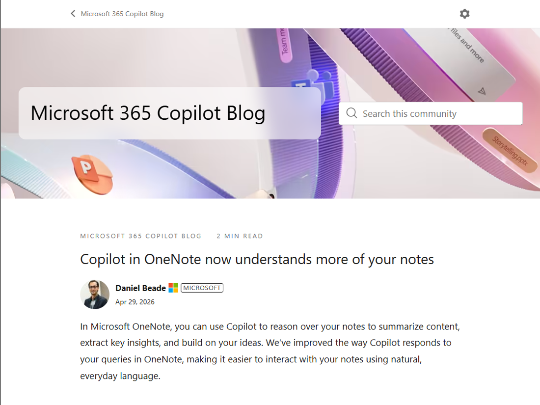 「OneNote」における「Copilot in OneNote」が画像や表の認識に対応