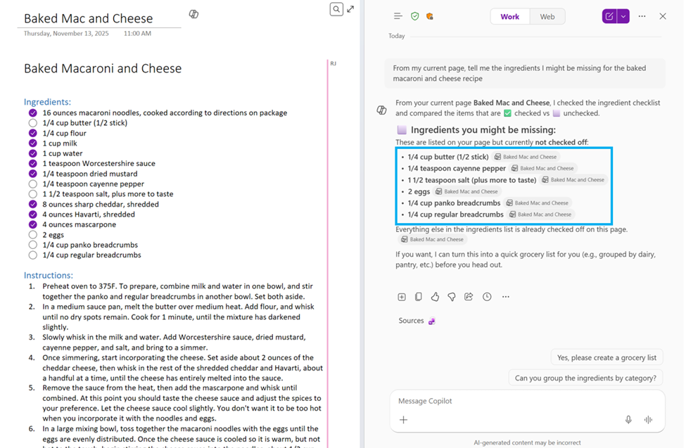 最新版の「Copilot in OneNote」。チェックボックスのON/OFFを正しく判別している