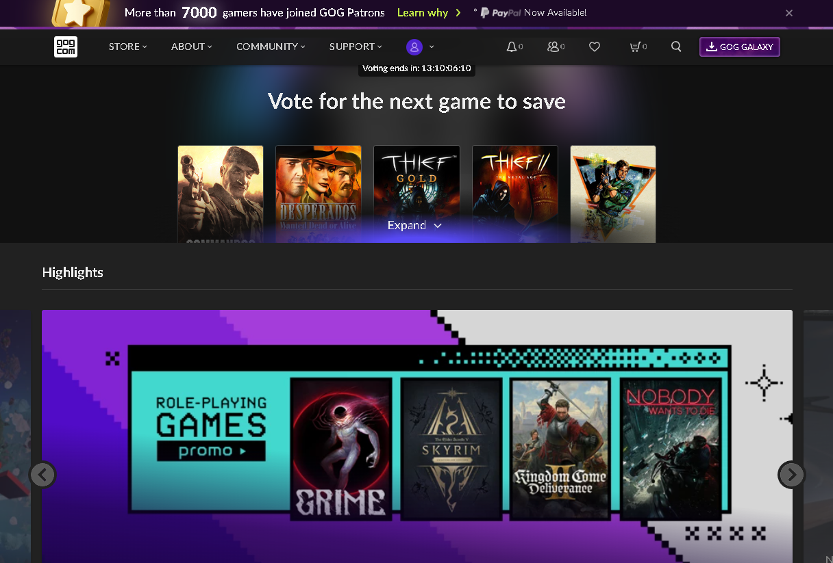 「GOG」のWebサイト