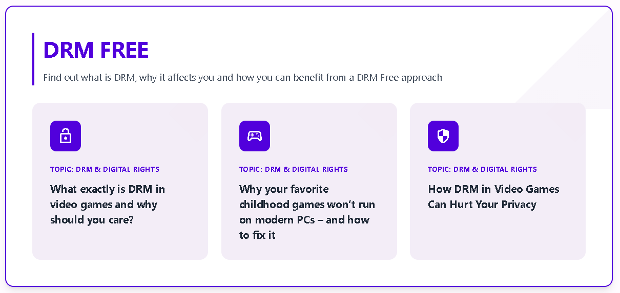 「GOG」のブログでは、真っ先にDRMフリーについての話が掲載されている