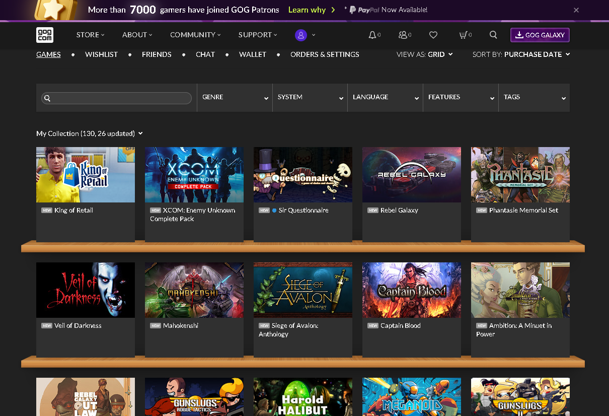 「GOG.com」で保有しているゲームのリストを表示