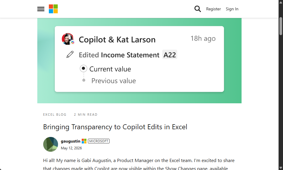 Web版の「Excel」にCopilotが編集した場所を可視化する新機能