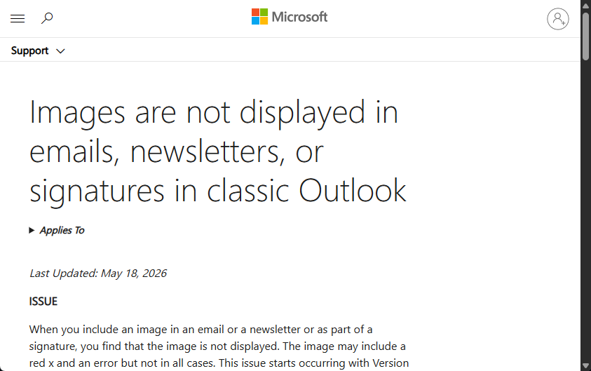 クラシック版「Outlook」にメールの画像が表示されない不具合