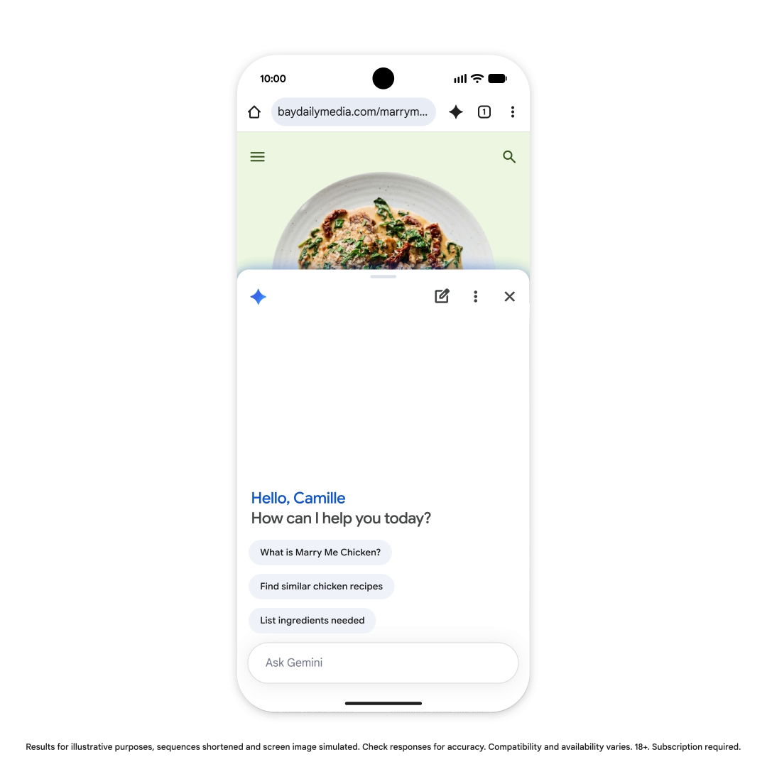 Android 版「Gemini in Chrome」（同社サイトより引用）