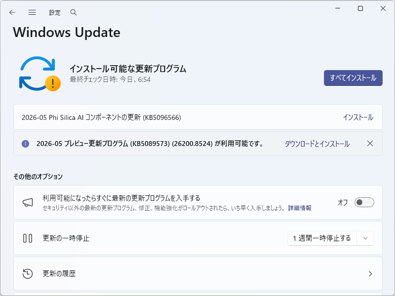 「Windows 11 バージョン 25H2」には「KB5089573」がオプションとして展開