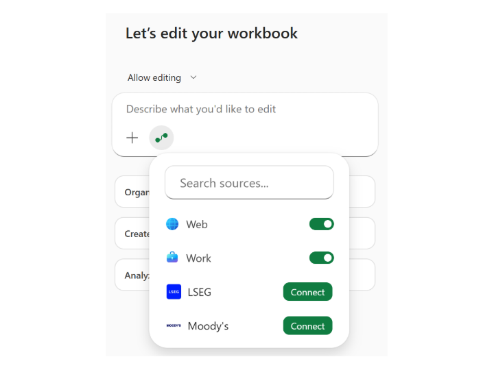 「Excel」の「Copilot」にLSEGとMoody'sのフェデレーテッドコネクター