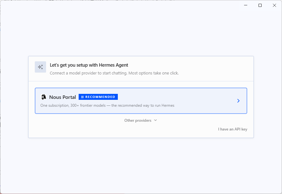 「Nous Portal」が推奨だが、他のAIプロバイダーも選べる