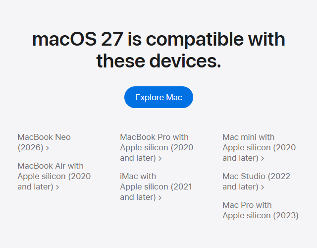 対応デバイス。Intel Macは非対応