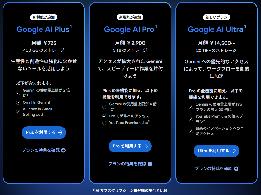 「Google AI Plus」のプラン詳細