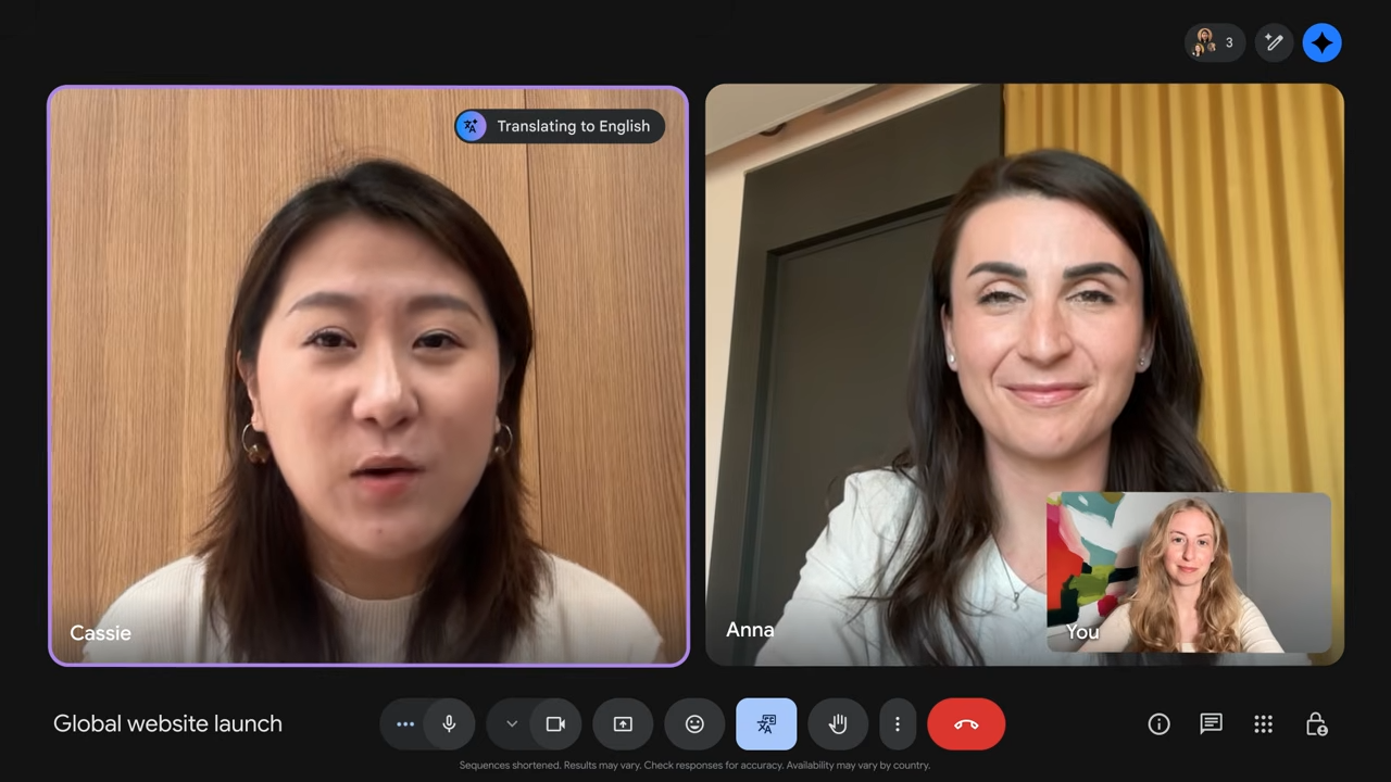 「Google Meet」の音声翻訳機能