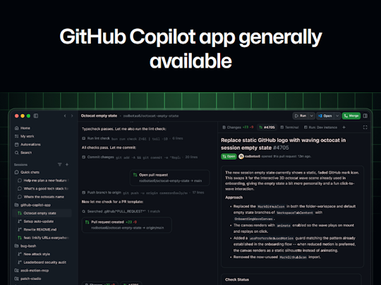 「GitHub Copilot」アプリが正式版に