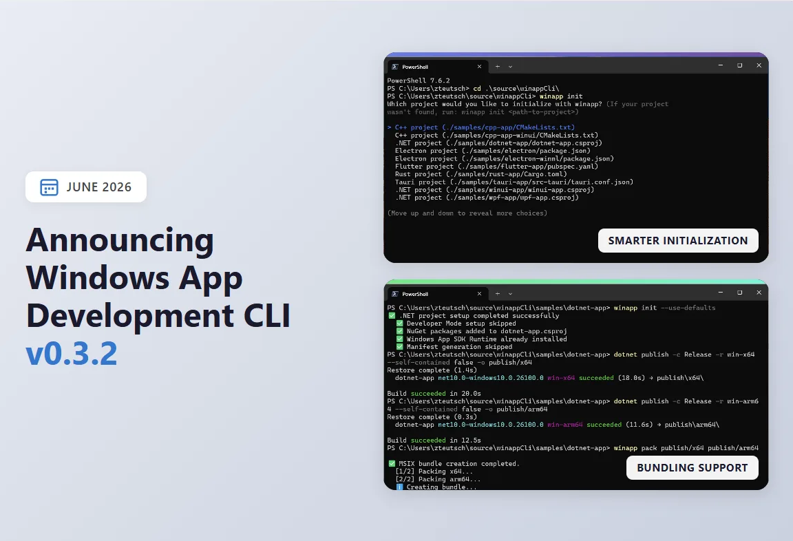 「Windows App Development CLI」（winapp）v0.3.2が公開