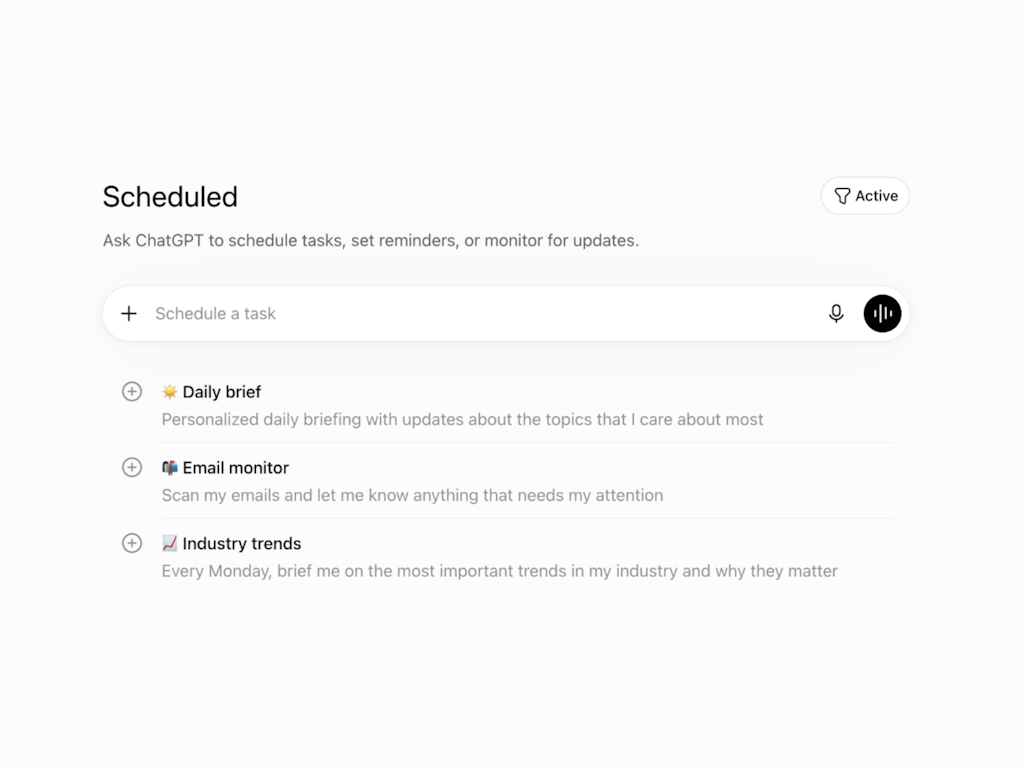 「ChatGPT」のスケジュールタスク機能
