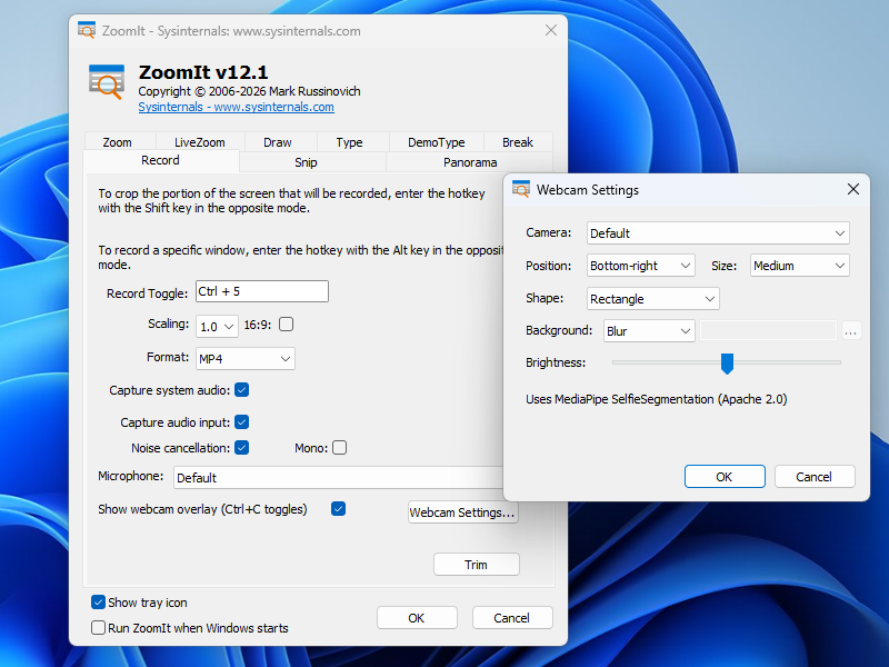 「ZoomIt」v12.1。Webカメラの合成、マイクの雑音除去といった機能が利用可能に