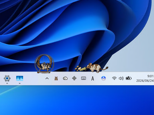 タスクバーの上をデグーがちょこちょこ歩き回る「Degu Desktop」