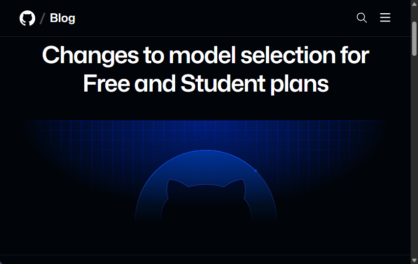 「GitHub Copilot」のFreeとStudentプランはAIモデルの自動選択以外は選択不能に