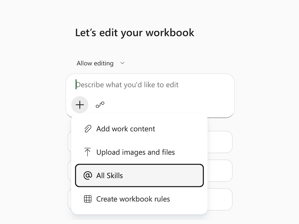スキルは「Copilot in Excel」パネルからアクセス可能
