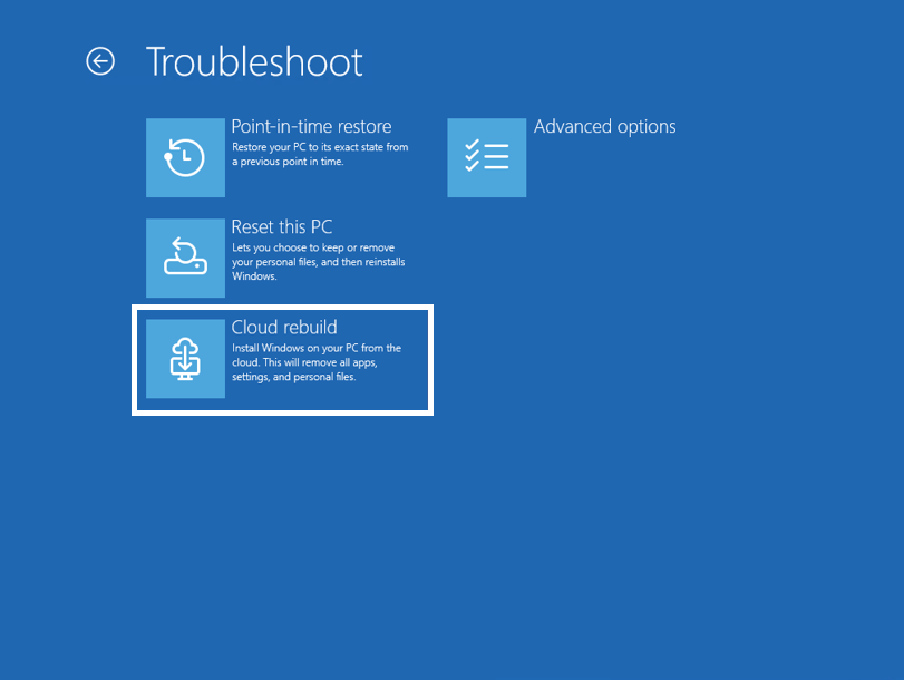 Windows回復環境（WinRE）に追加された「クラウド リビルド」（Cloud rebuild）オプション