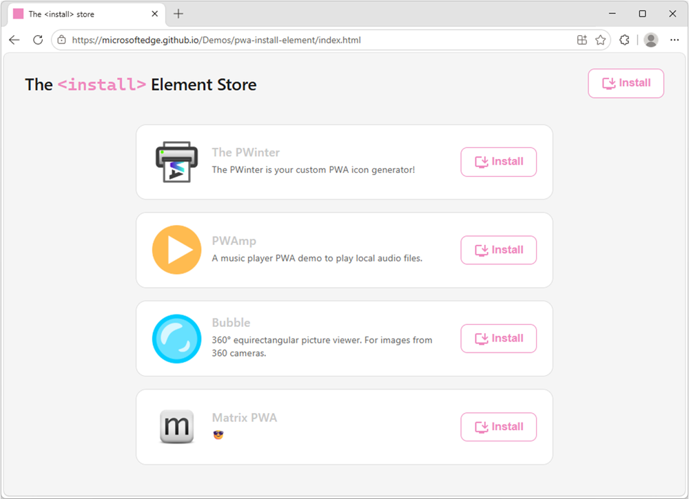 JavaScript不要でブラウザー公認のPWAインストールボタンを設置できる「<install>」要素