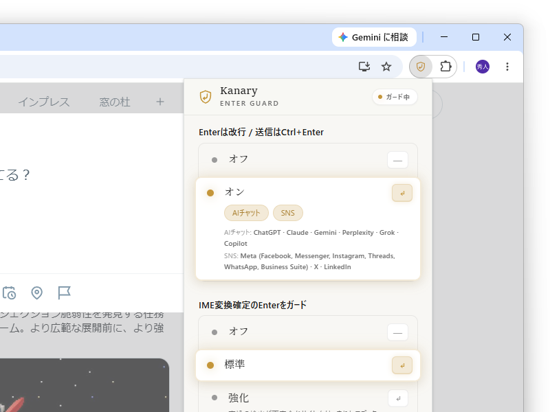 「Kanary Enter Guard」のオプション