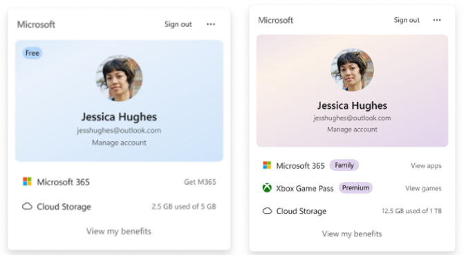カードは「Microsoft 365」サブスクリプションの状態に応じて色が変わる
