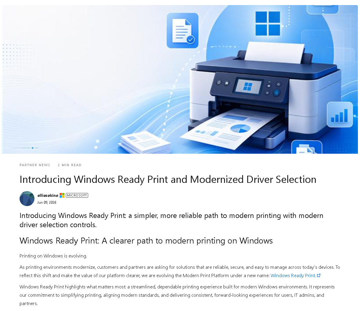 MicrosoftのTech Community Blogに掲載された「Windows Ready Print」に関する情報