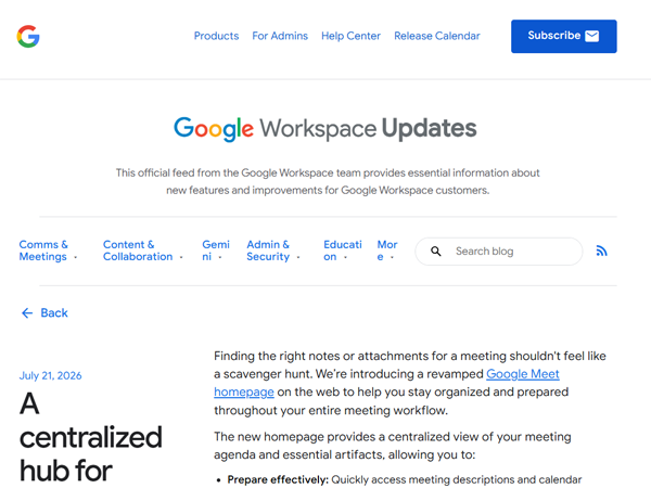 「Google Meet」のホームページが刷新、会議資料の一元管理機能を導入