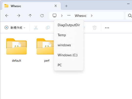 システムのパフォーマンスが低下した場合に「%SystemRoot%&yen;Temp&yen;DiagOutputDir&yen;Whesvc」以下へ診断データを記録