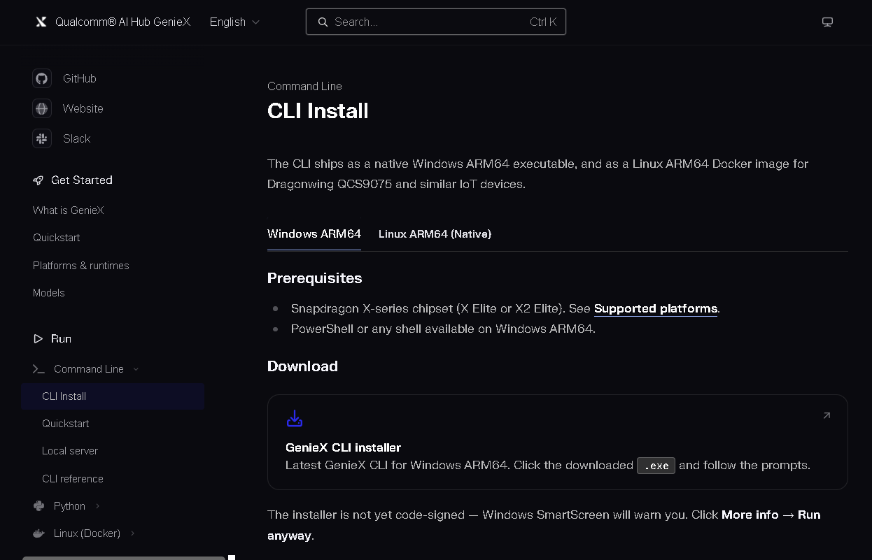 「GenieX CLI installer」からダウンロード