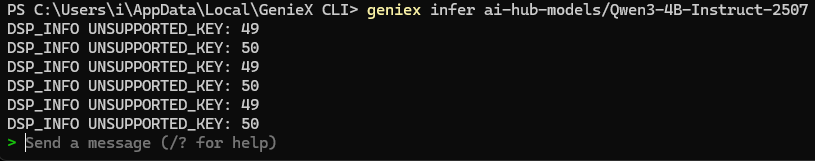 AIモデルは数GBと大きいので、読み込みにも少し時間がかかる。この画面になればチャット入力待ちの状態