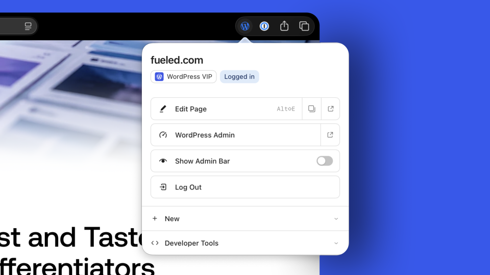 閲覧ページが「WordPress」で構築されていることを検知して、管理者・開発者向けの各種機能を提供