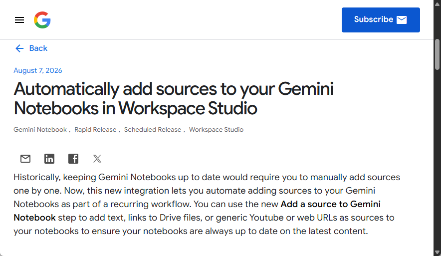 「Gemini Notebook」が情報ソースを自動で追加可能に