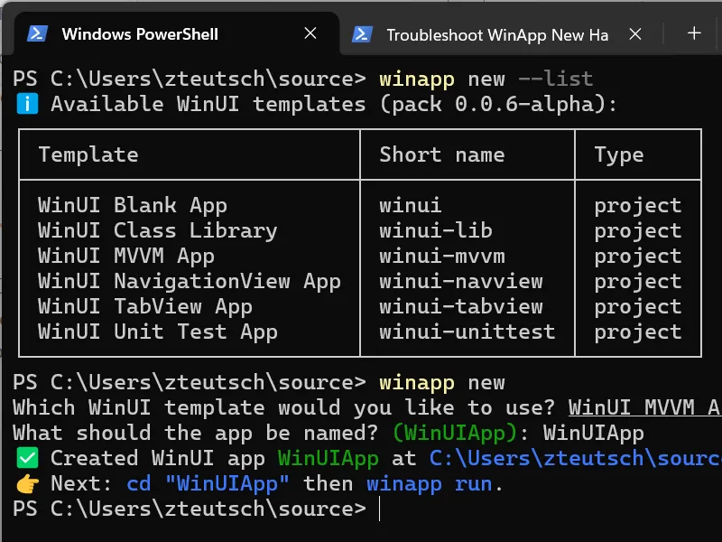 コマンド一発で「WinUI」アプリのひな形を新規作成できる「winapp new」