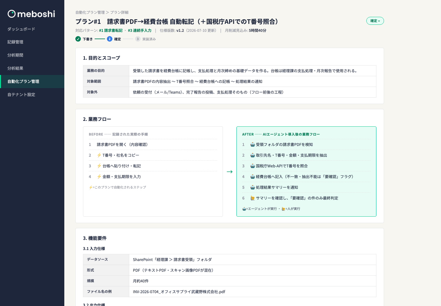 検出結果をもとに自動化プランを提案