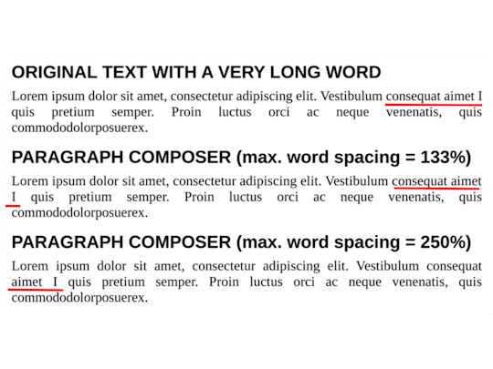 連続する複数行にわたって単語間隔のバランスをとる「Paragraph Composer」