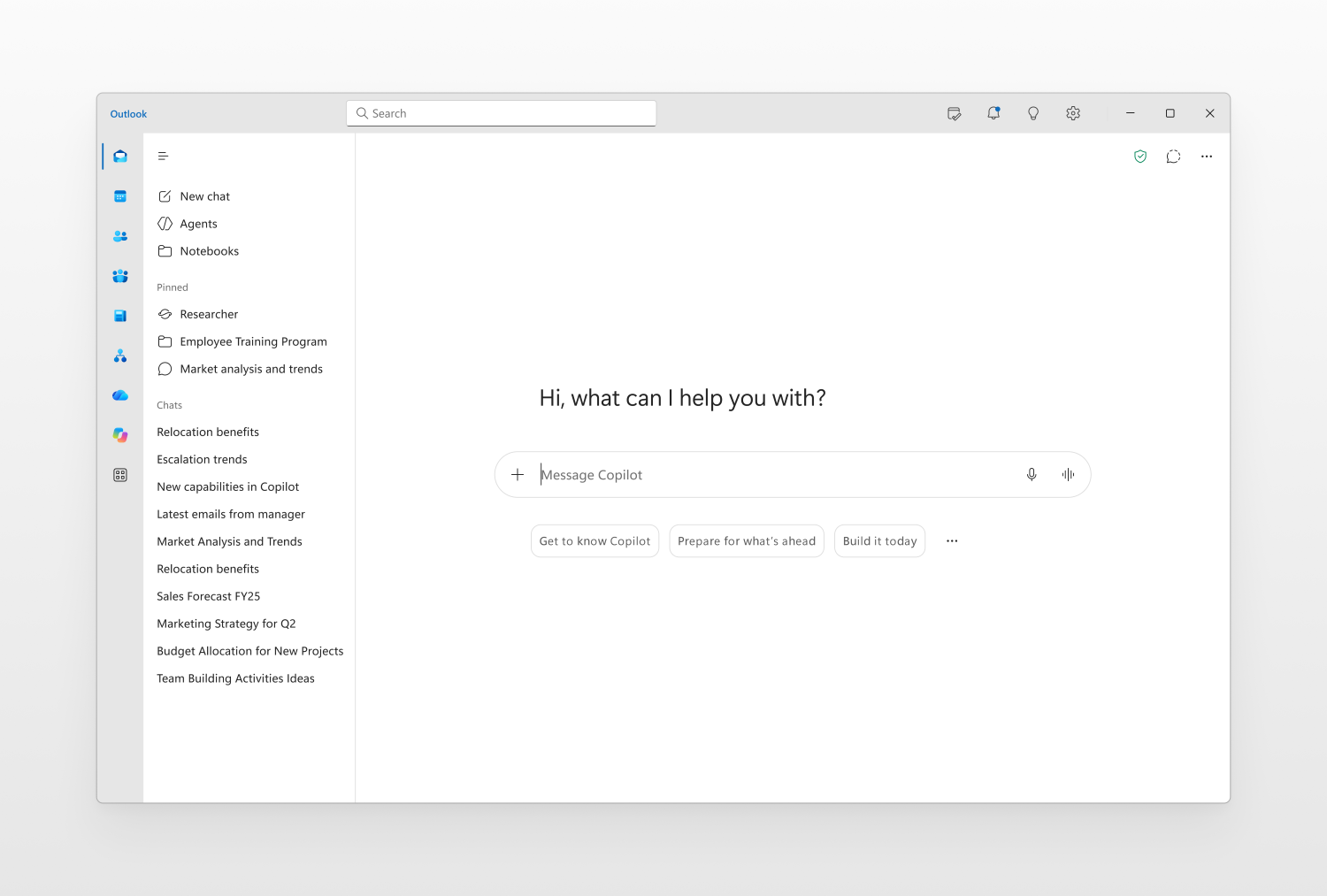 「Outlook」の全画面版「Copilot」エクスペリエンス