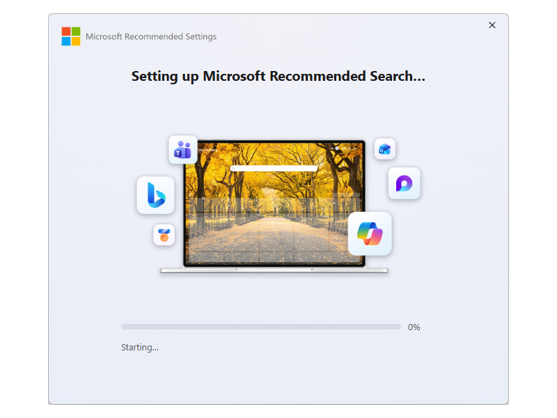「Microsoft Recommended Search Settings」のセットアップ画面