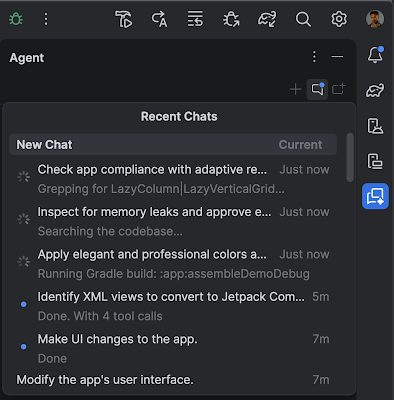 「Recent Chats」パネルで並列エージェントの進行状況を確認できる