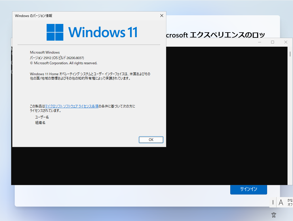 検証環境は「Windows 11 Home」バージョン 25H2（OSビルド 26200.8037）