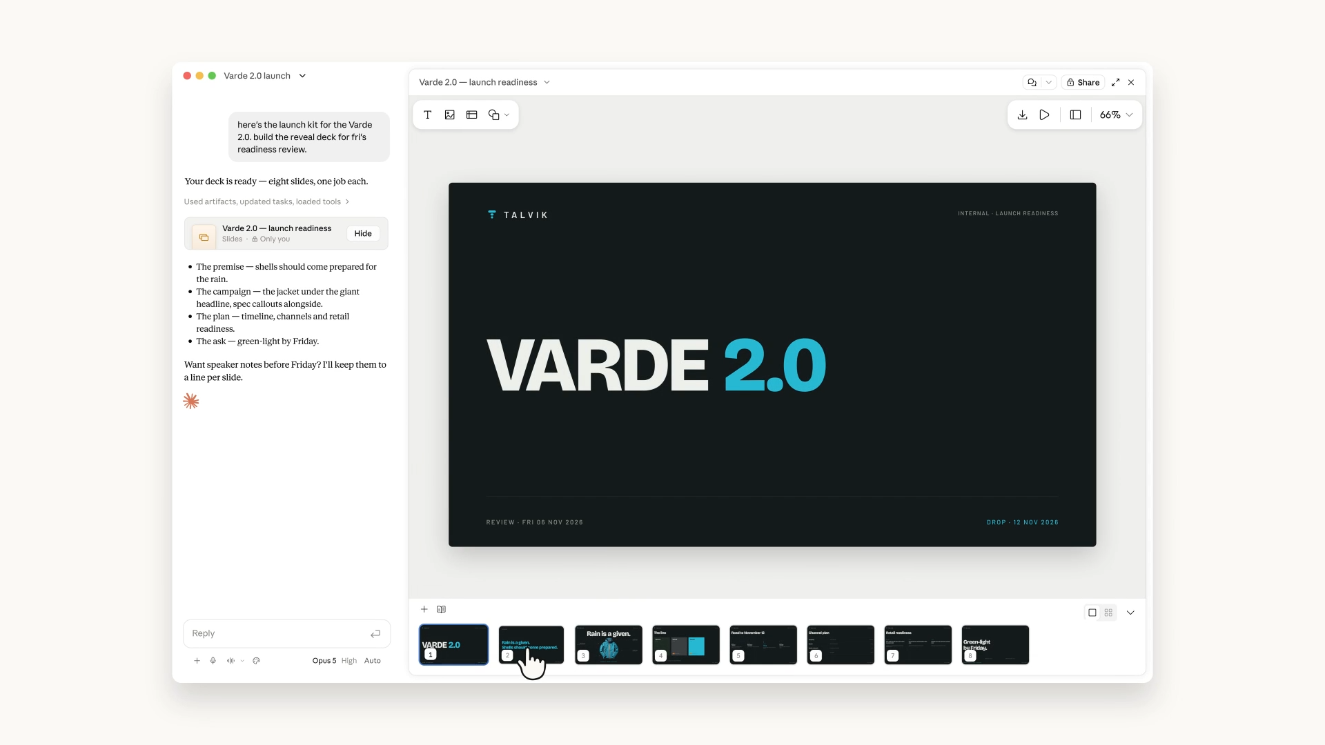 「Claude Slides」でスライドを生成。モードやツール、エージェントの切り替えは不要